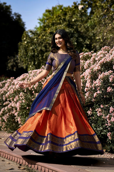 Orange Trending Kanchipuram Silk Designer Lehenga Choli