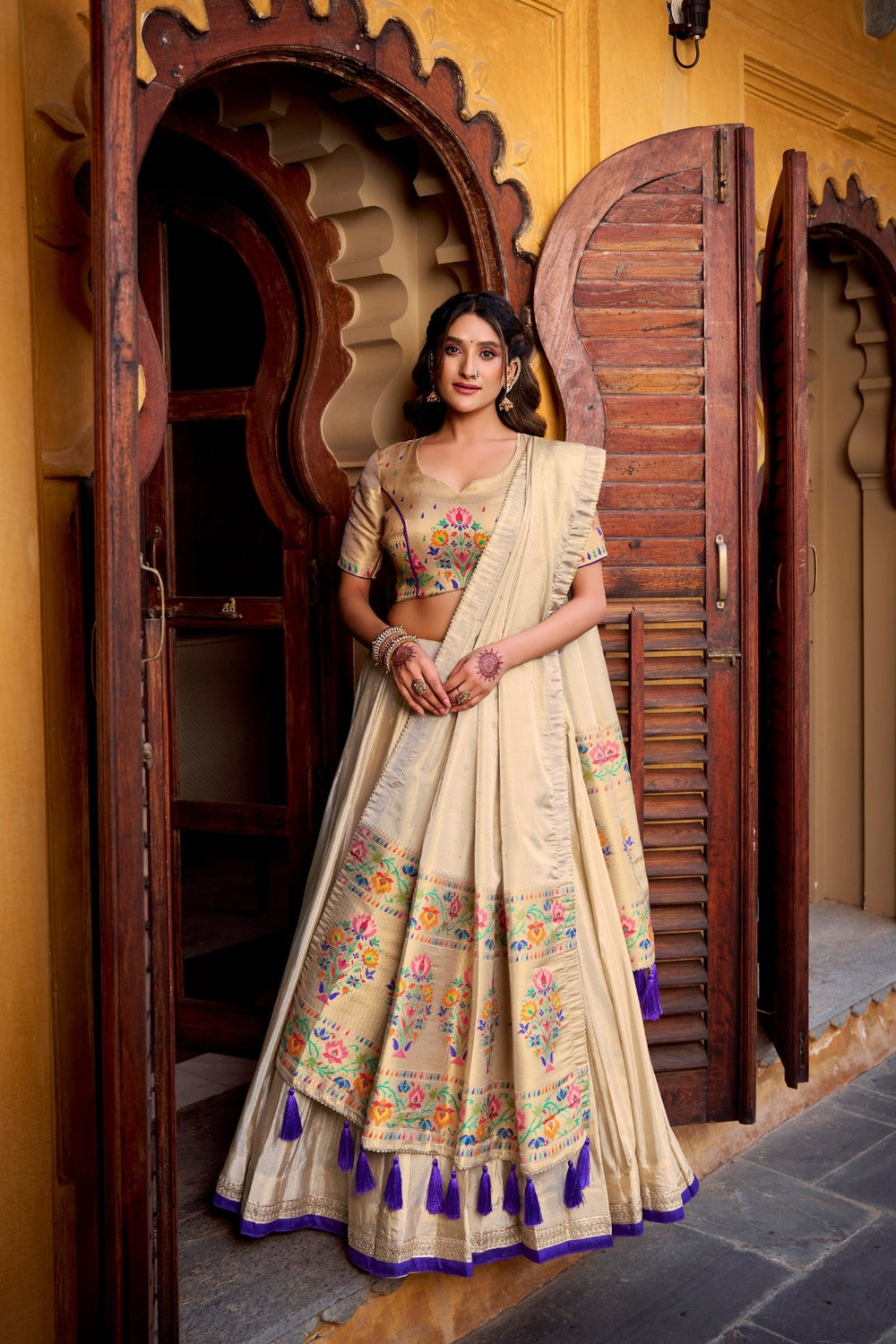 Purple Designer Paithani Zari Weaving Shimmer Lehenga Choli With Dupatta