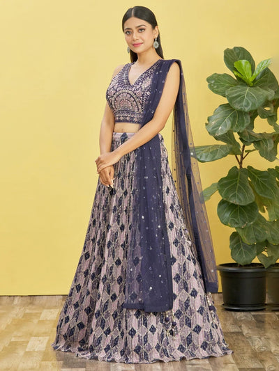 Blue Embroidered Chinon Festival Lehenga Choli Traditional Collection