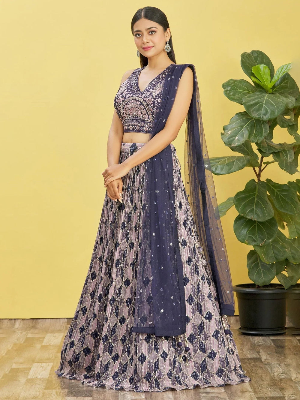 Blue Embroidered Chinon Festival Lehenga Choli Traditional Collection