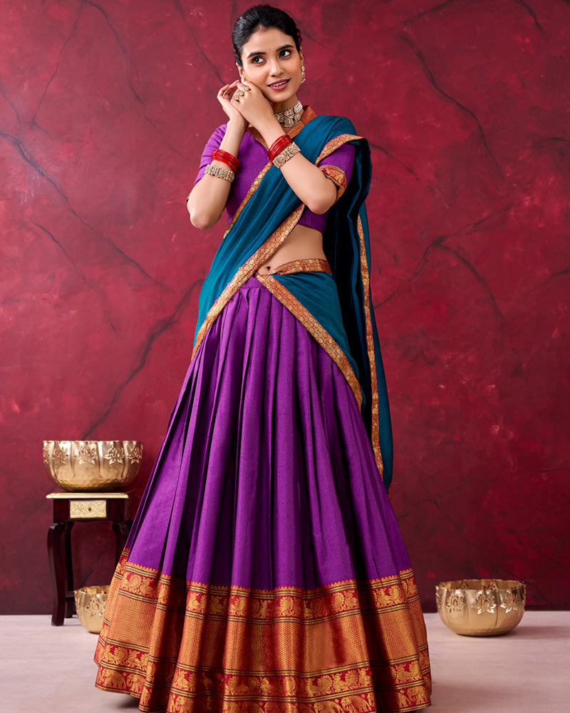 Purple Splendid Narayanpet Cotton Traditional South Indian Half Saree