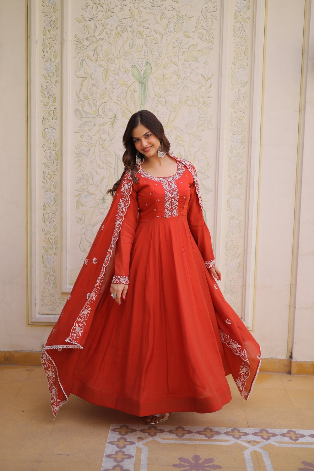 Mal Chanderi Beads Embroidered Anarkali Suit for Women