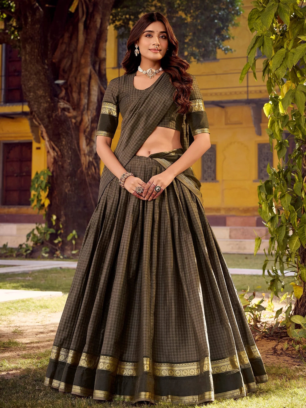 Grey Cotton Zari Weaving Festive Wear Lehenga Choli for Women