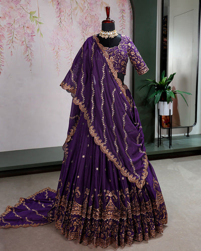 Purple Gorgeous Star Georgette Embroidered Lehenga Choli for Women