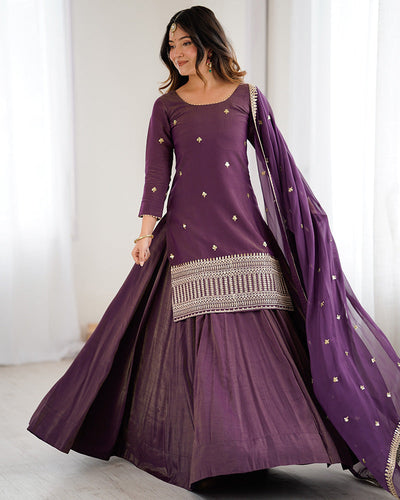 Dusty Mauve Embroidered Wedding Lehenga Choli for Women