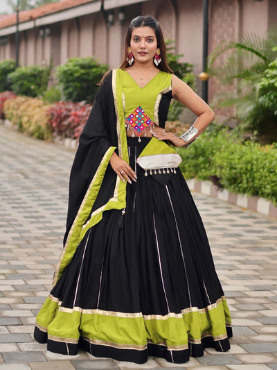 Black Cotton Gamthi Work Navratri Wear Lehenga Choli for Women