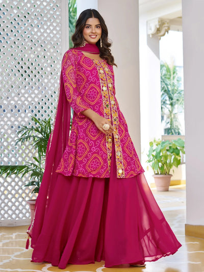 Pink Glamorous Embroidered Georgette Function Wear Palazzo Suit for Women