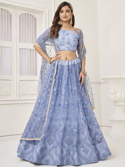 Light Blue Embroidered Net Engagement Wear Lehenga Choli for Women