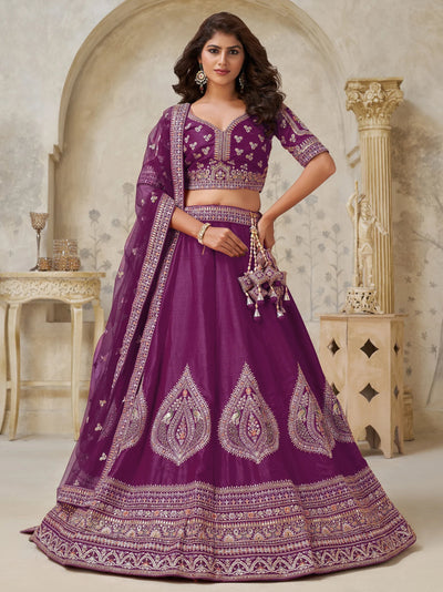 Wine Classy Dori Work Silk Wedding Wear Lehenga Choli With Dupatta for Women