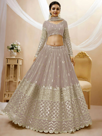 Magnetic Grey Zari Work Georgette Reception Lehenga Choli for Women