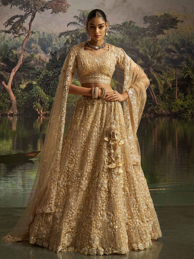 Cream Zarkan Work Wedding Wear Lehenga Choli With Dupatta for Women