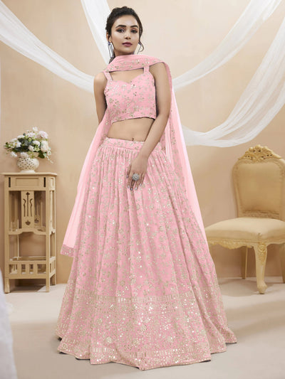 Light Pink Sequin Georgette Engagement Lehenga Choli for Women
