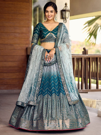 Blue Sensational Sequins Chinon Function Lehenga Choli for Ladies