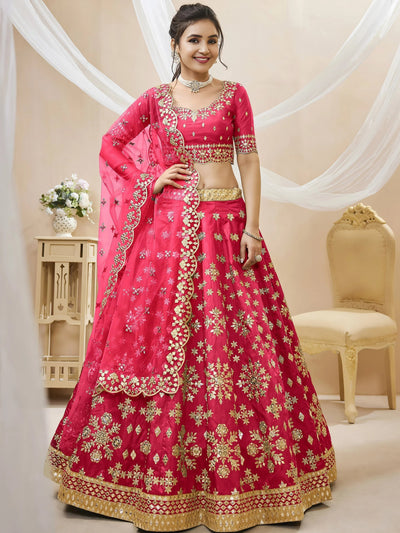 Pink Zari Work Art Silk Reception Lehenga Choli Festive Collection
