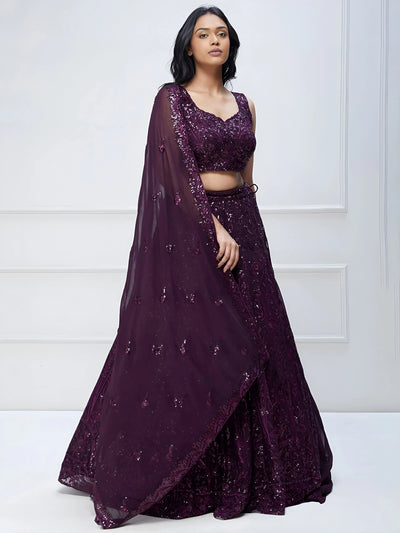 Purple Sequins Georgette Party Lehenga Choli for Women