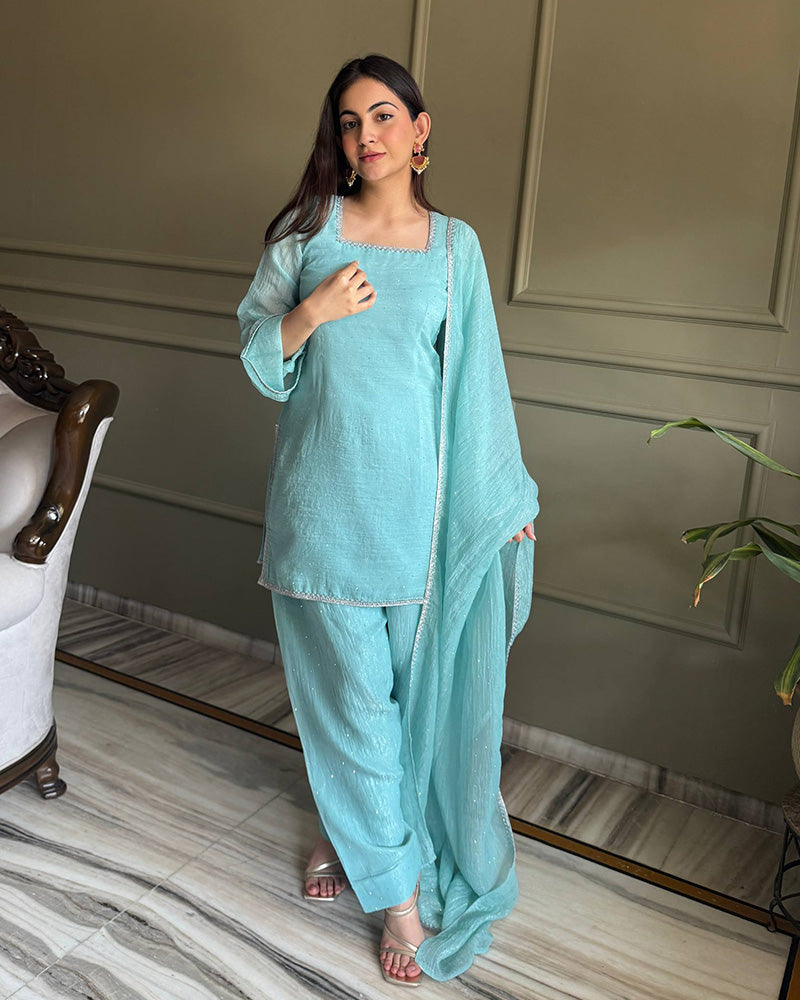Sophisticated Crunchy Silk Farshi Suit for Women