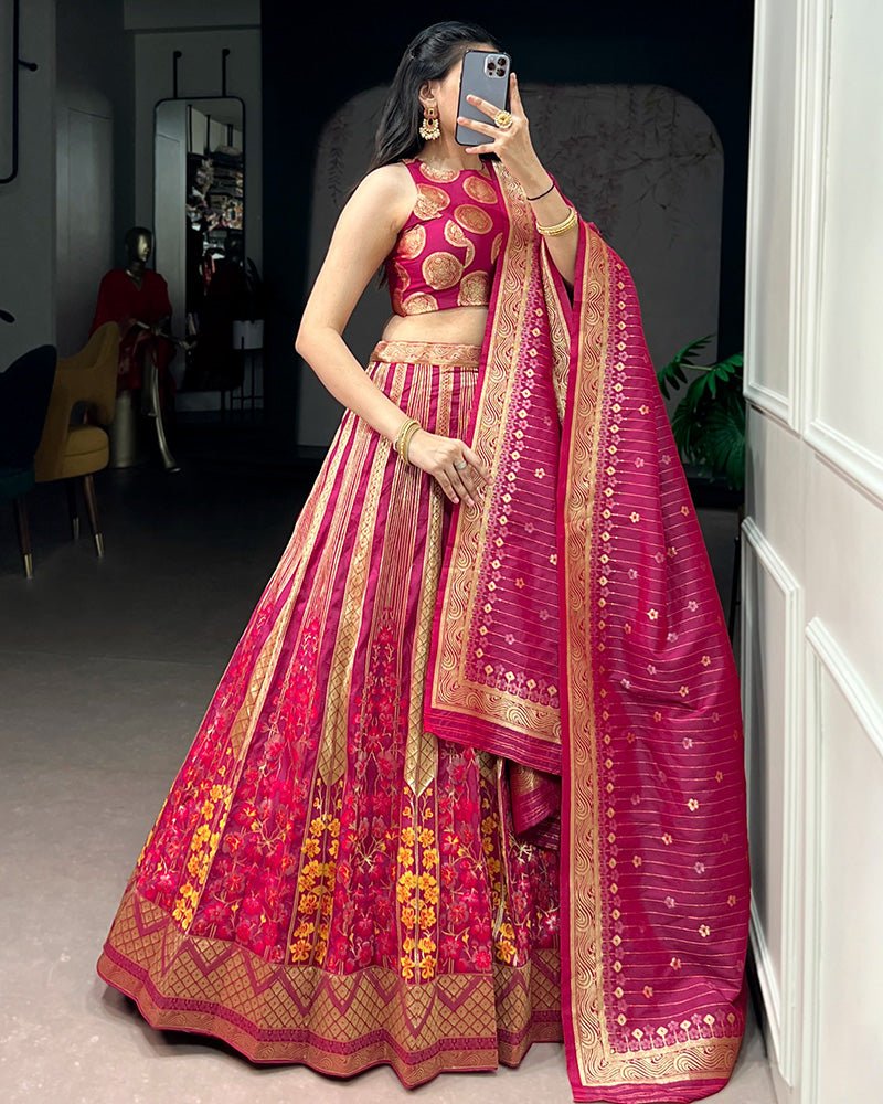 Banarasi Silk Zari Weaving Worked Designer Lehenga Choli - Zimonza