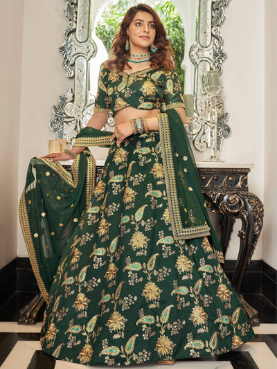 Art silk wedding lehenga choli with thread embroidery zari and sequins work for bridal occasions