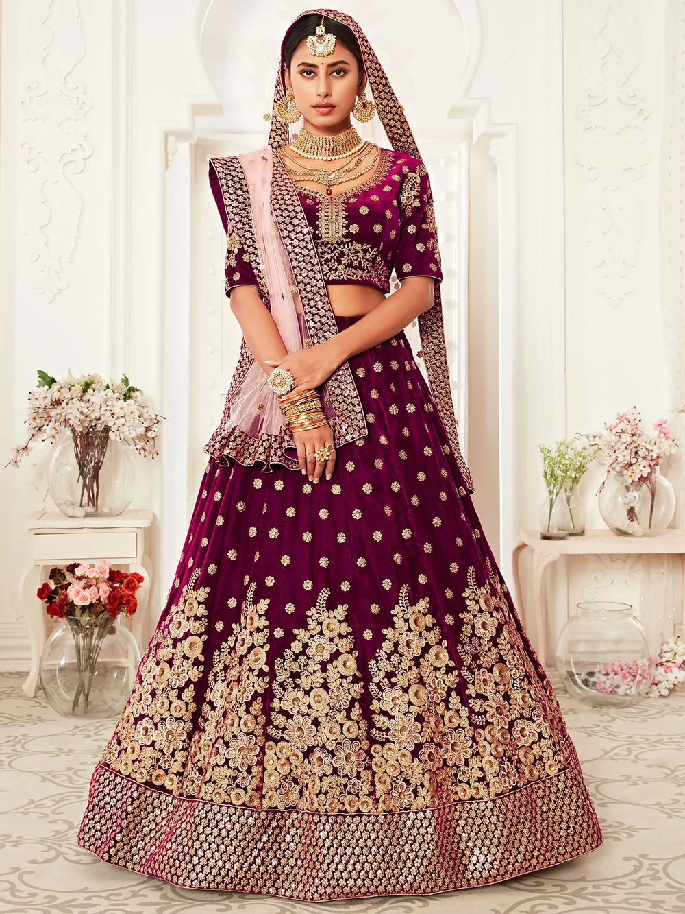 Purple Zari Embroidered Bridal Lehenga Choli for Ladies