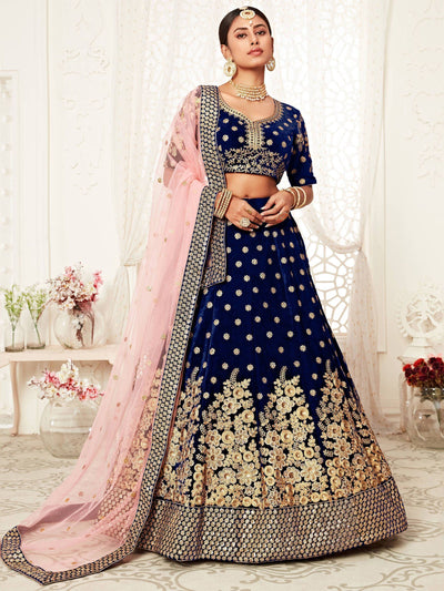 Navy Blue Thread Embroidered Bridal Lehenga Choli Ethnic Collection
