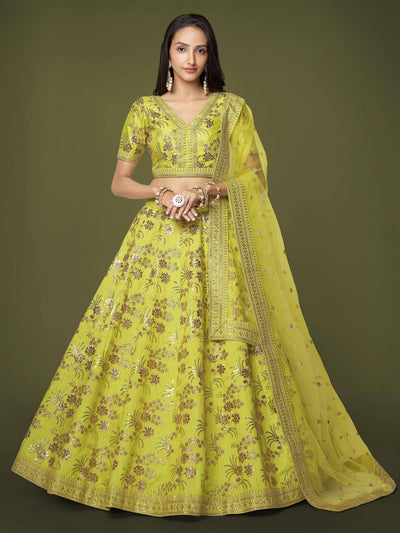 Silk lehenga choli with sequins embroidery and thread work for wedding and reception occasions