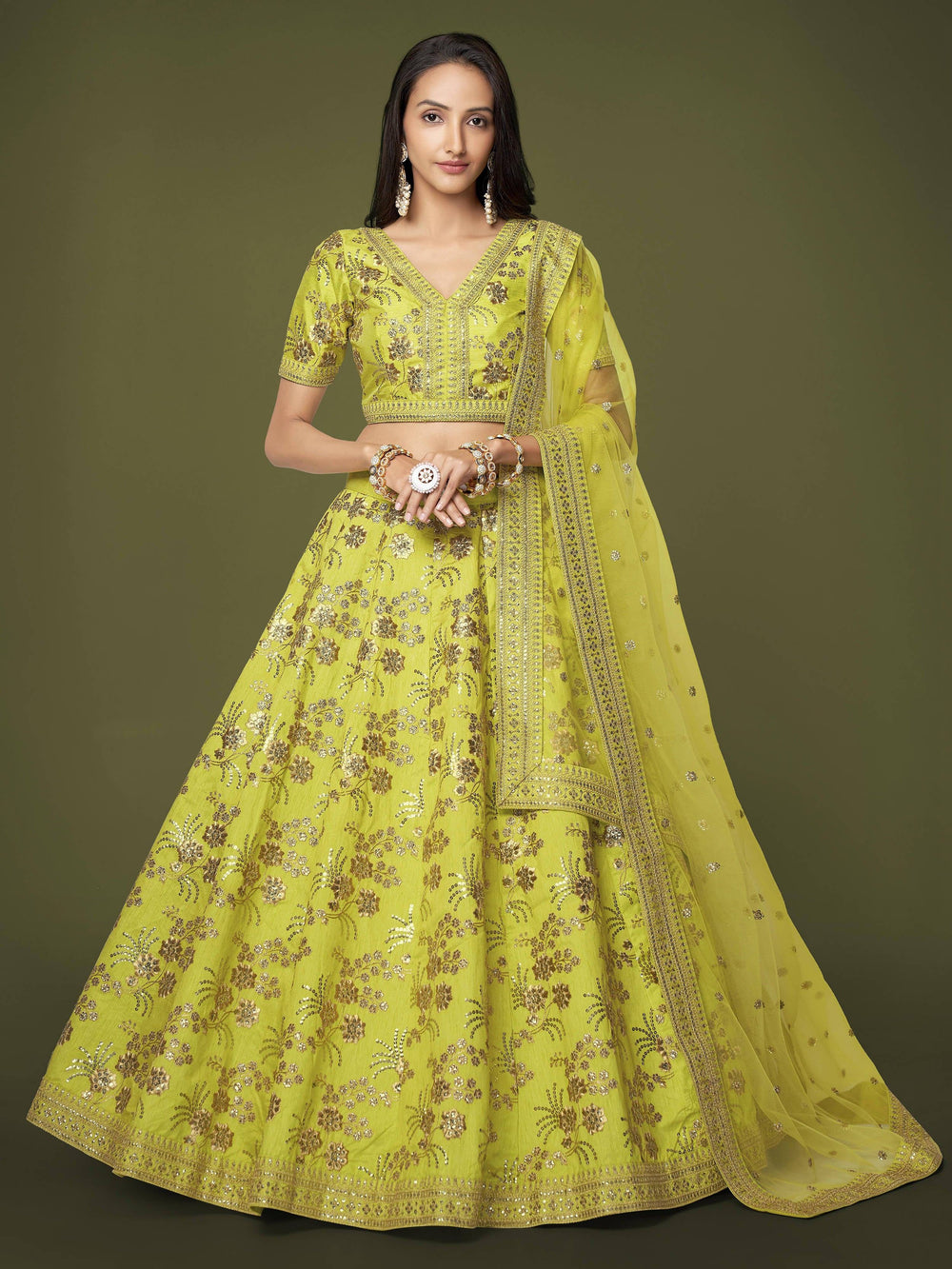 Silk lehenga choli with sequins embroidery and thread work for wedding and reception occasions