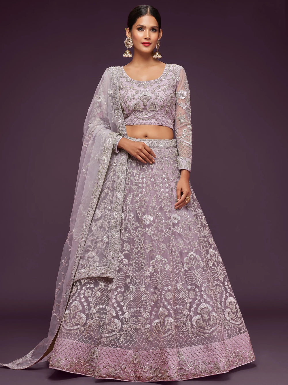 Lilac Dori Work Soft Net Occasion Lehenga Choli for Ladies