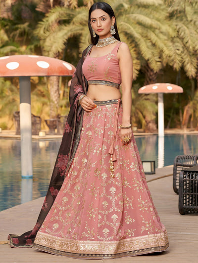 Pink Thread Work Georgette Function Lehenga Choli Indian Ethnic Wear