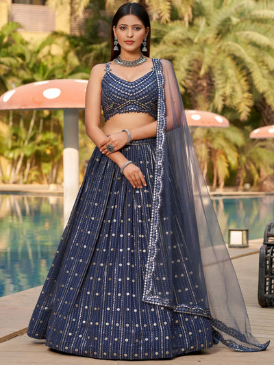 Grey Sequins Georgette Reception Lehenga Choli Festive Collection