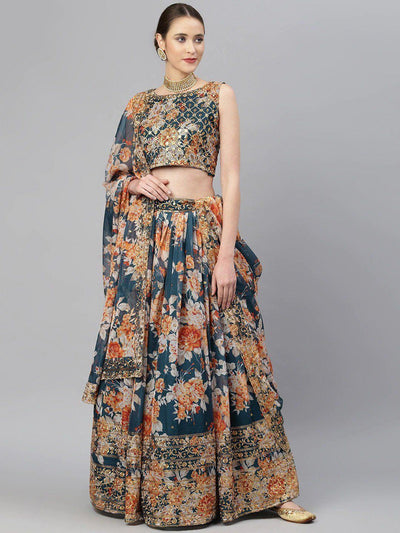 Organza lehenga choli with sequin embellishment and floral embroidery for wedding occasions