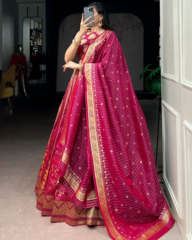 Banarasi Silk Zari Weaving Worked Designer Lehenga Choli - Zimonza