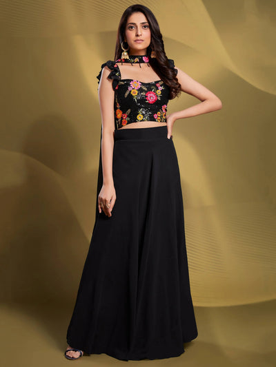 Black Sequins Work Georgette Reception Wear Lehenga Choli for Women
