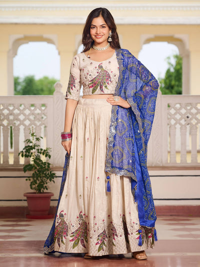 Blue Ravishing Pure Tissue Silk Sequins Work Lehenga Choli for Women
