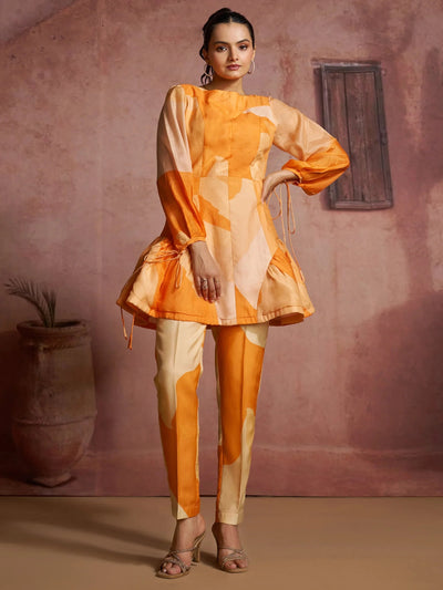 Orange Fantastic Digital Printed Muslin Silk Party Wear Co-Ord Set