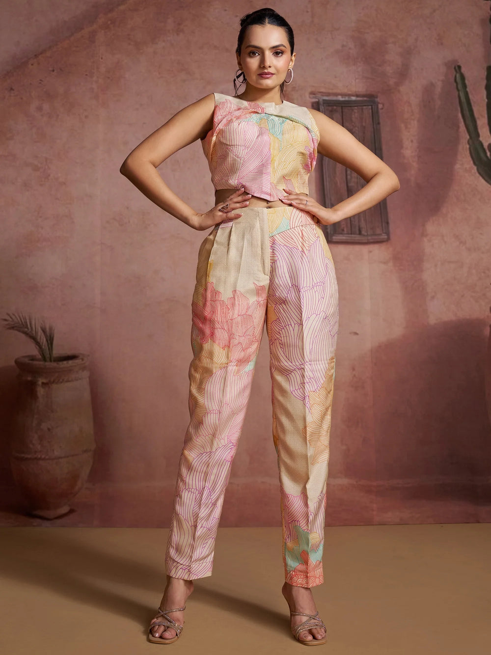 Off White Fantastic Digital Printed Muslin Silk Party Wear Co-Ord Set