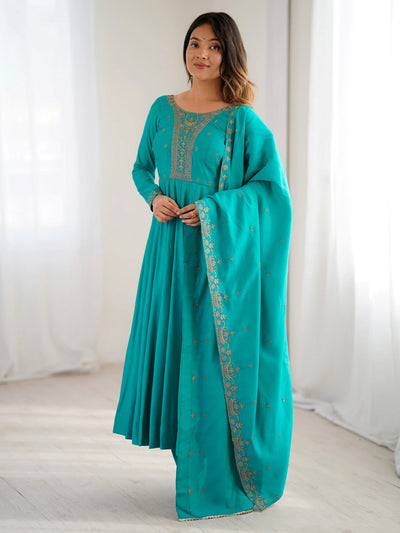 Sparkling Blue Beads Work Silk Festive Wear Salwar Kameez for Women