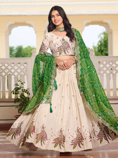 Green Ravishing Pure Tissue Silk Sequins Work Lehenga Choli for Women