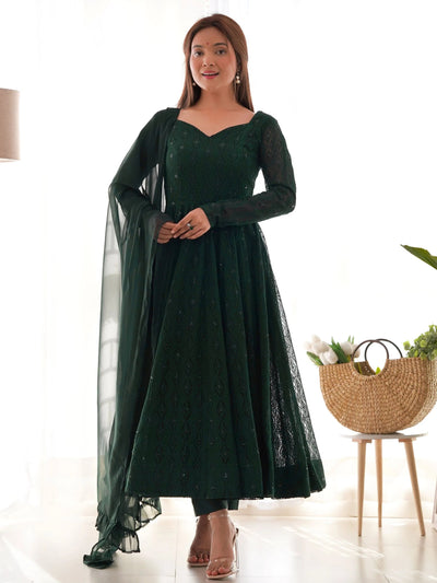 Green Georgette Lakhnavi Work Festival Wear Anarkali Suit for Women