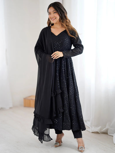 Black Sequins Georgette Festival Wear Anarkali Suit for Women