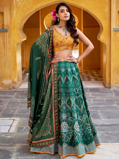 Bottle Green Silk Bead Work Festival Lehenga Choli for Women
