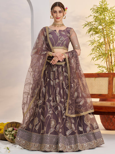 Dusty Purple Thread Work Net Engagement Wear Lehenga Choli for Women