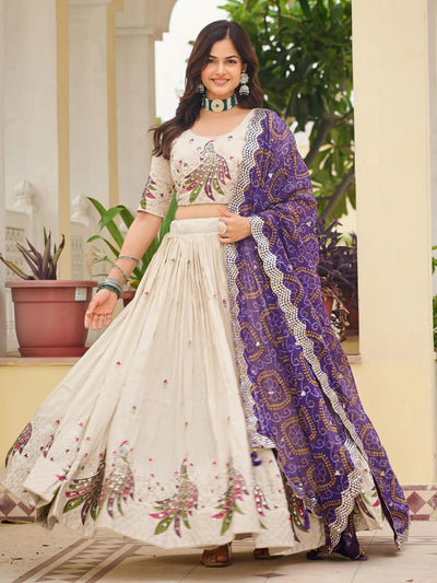 Purple Ravishing Pure Tissue Silk Sequins Work Lehenga Choli for Women