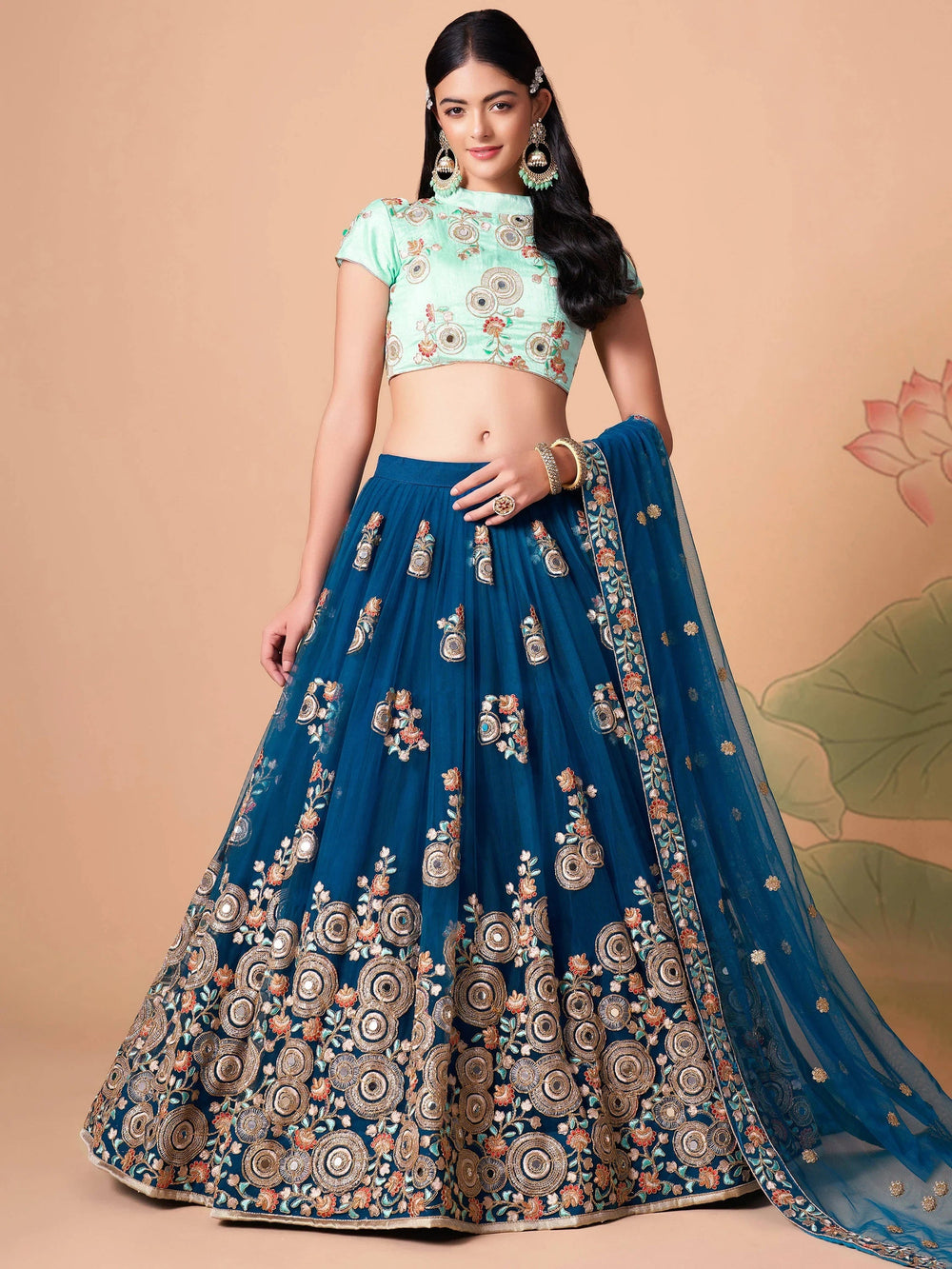 Sapphire Blue Dori Work Net Event Wear Lehenga Choli for Women