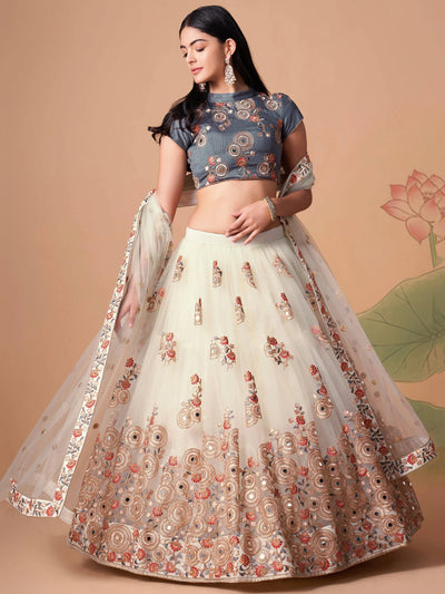 Ivory Embroidered Net Party Lehenga Choli Occasion Wear