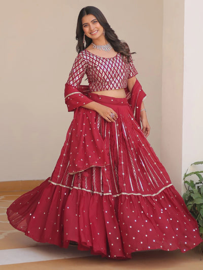 Red CHic Sequins Georgette Festival Wear Lehenga Choli With Dupatta for Women