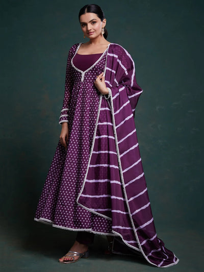 Purple Printed Organza Event Wear Salwar Suit With Dupatta