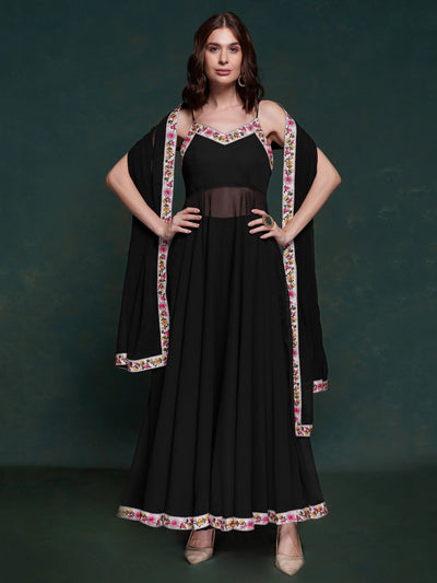 Black Georgette Party Wear Long Suit With Dupatta