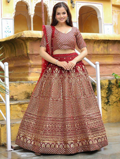 Maroon Sequins Raw Silk Wedding Lehenga Choli Indian Ethnic Wear