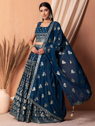 Blue Sequins Georgette Sangeet Lehenga Choli for Women