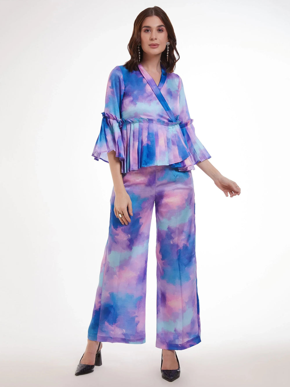 Multi-Color Shibori Printed Satin Party Wear Co-Ord Set